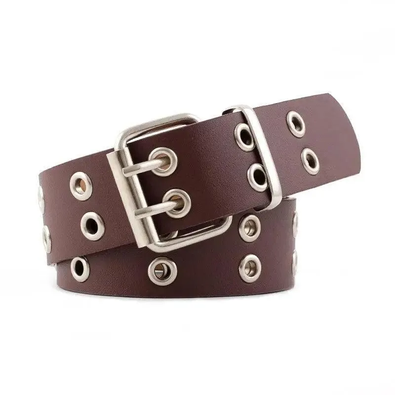 Vintage Adjustable Black Metal Waistband Buckle Leather Waistband For Jeans Trendy Women's Fashionable Design Waistbands 103cm