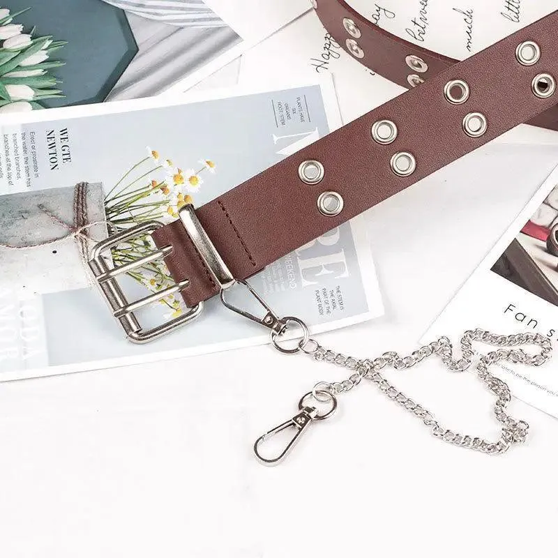 Vintage Adjustable Black Metal Waistband Buckle Leather Waistband For Jeans Trendy Women's Fashionable Design Waistbands 103cm