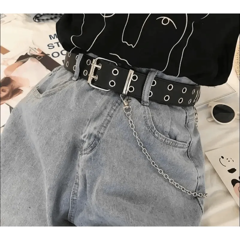 Vintage Adjustable Black Metal Waistband Buckle Leather Waistband For Jeans Trendy Women's Fashionable Design Waistbands 103cm