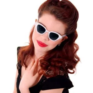 Vintage Cat Eye Sunglasses Ladies 1950s White Sparkle Confetti Lucite Orig.Case