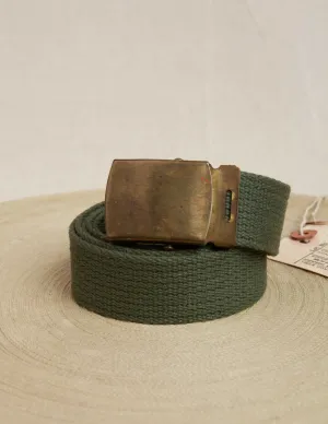 Vintage Olive Web Belt with Brass Buckle