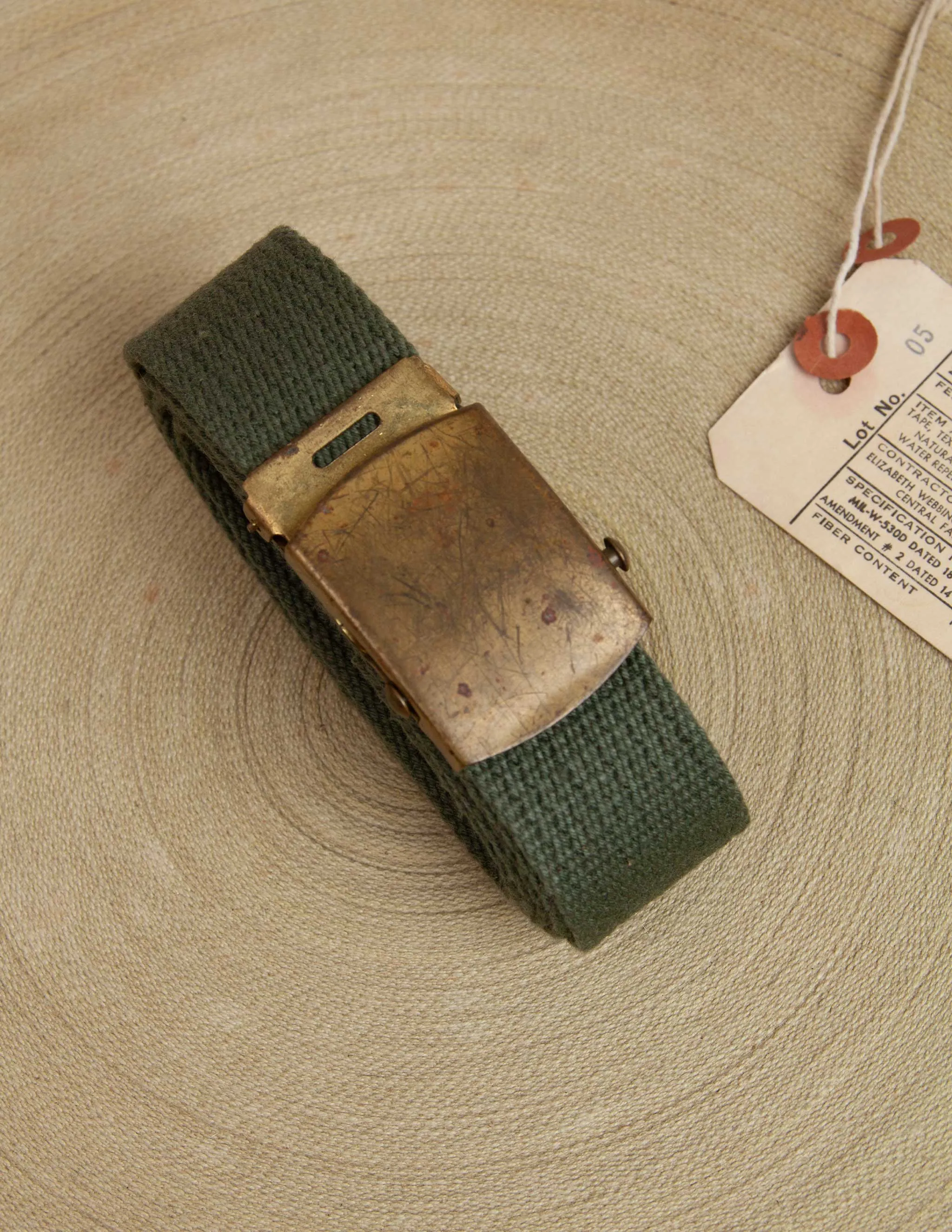 Vintage Olive Web Belt with Brass Buckle