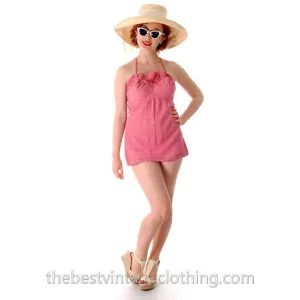 Vintage One Piece Swim Suit Bathing Suit Rose 1940s 34 Bust