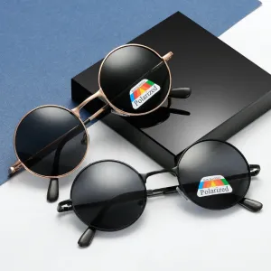 Vintage Polarized UV400 Round Sunglasses - Metal Frame Sun Glasses, Colorful Black Lens Driving Eyewear