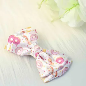 White Donut Printed Bow Hairclip