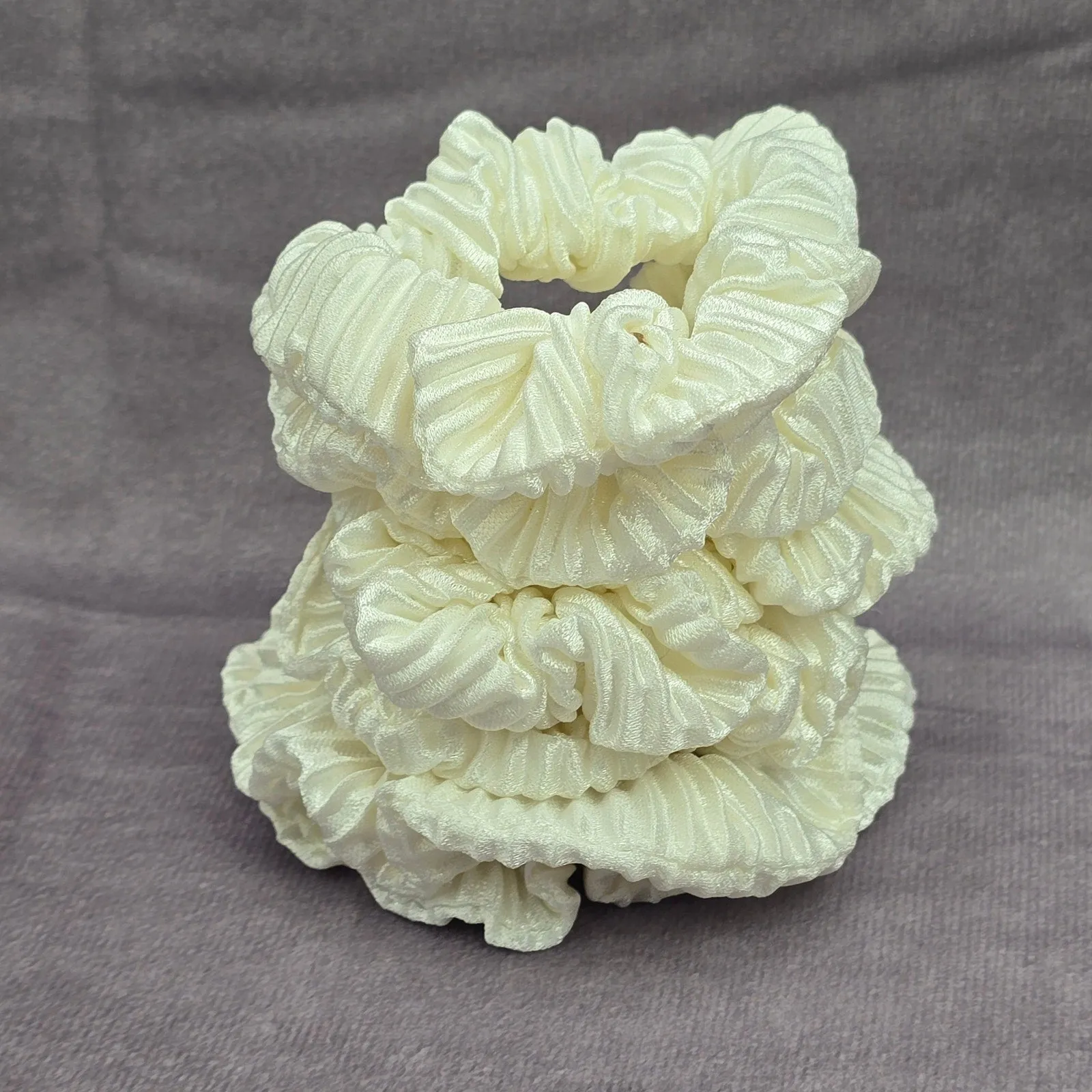 White Ivory Pleat Scrunch Hair Tie Accessories Scrunchie Handmade SB3