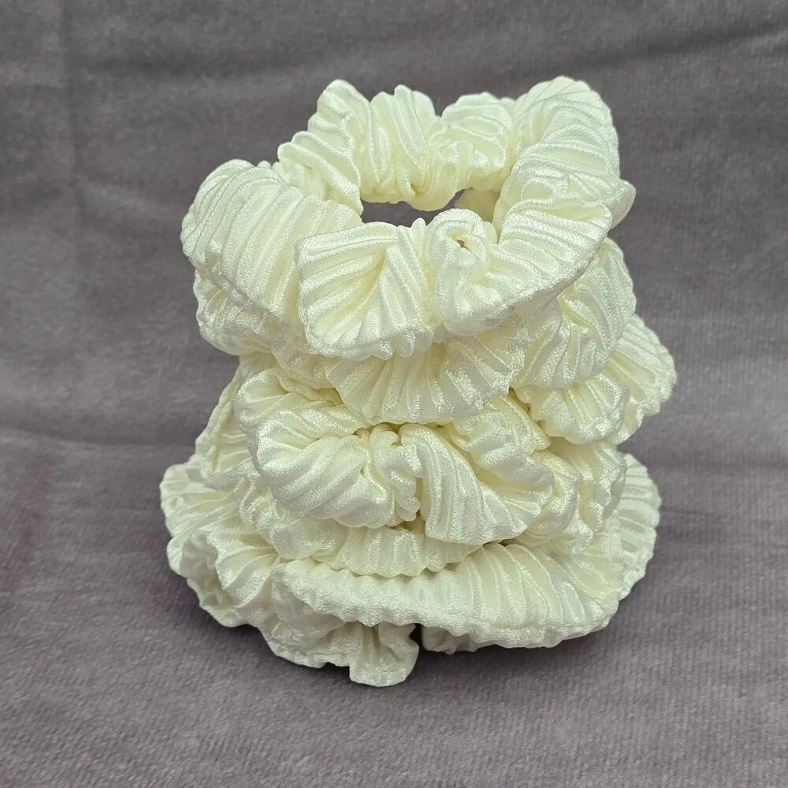 White Ivory Pleat Scrunch Hair Tie Elastic Accessories Scrunchie Handmade SB3