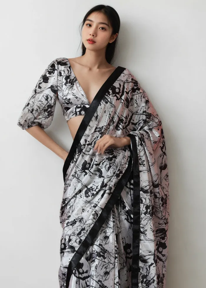 White Spun Silk Saree With Blouse Piece