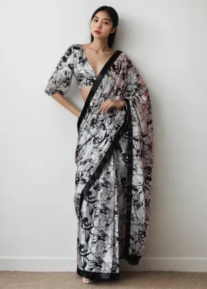White Spun Silk Saree With Blouse Piece