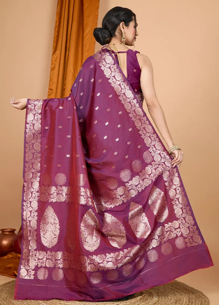 Wine Spun Silk Saree With Blouse Piece