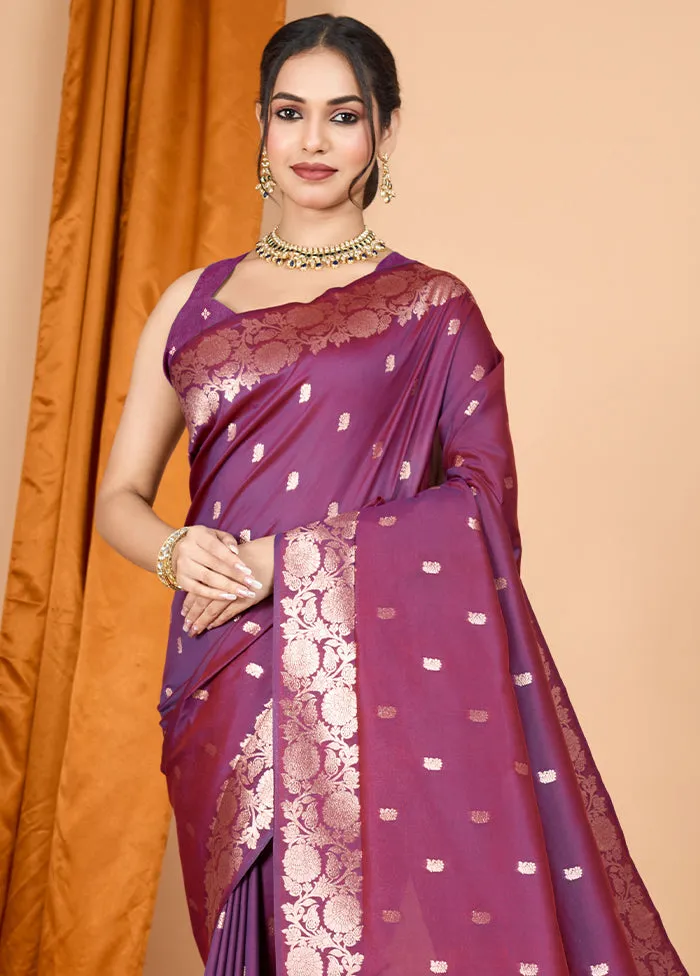 Wine Spun Silk Saree With Blouse Piece
