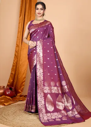 Wine Spun Silk Saree With Blouse Piece