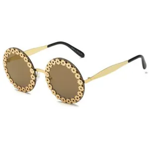 Women Retro Vintage Circle Round Mirrored UV Protection Oversized Fash