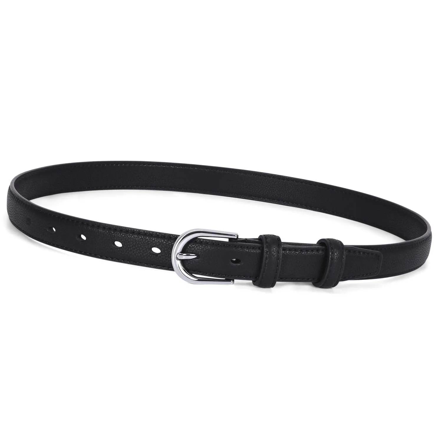 Women Skinny Leather Belt- Fashion Dress Jeans Belt with Single Prong Buckle