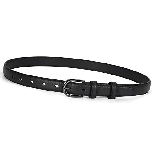 Women Skinny Leather Belt- Fashion Dress Jeans Belt with Single Prong Buckle