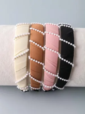 WOMEN'S ASSORTED COLORS PEARL DESIGN HEADBANDS