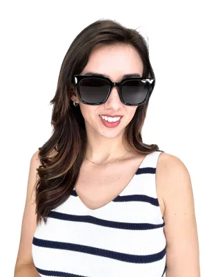 Women's Black Grey Square Polarized Sunglasses