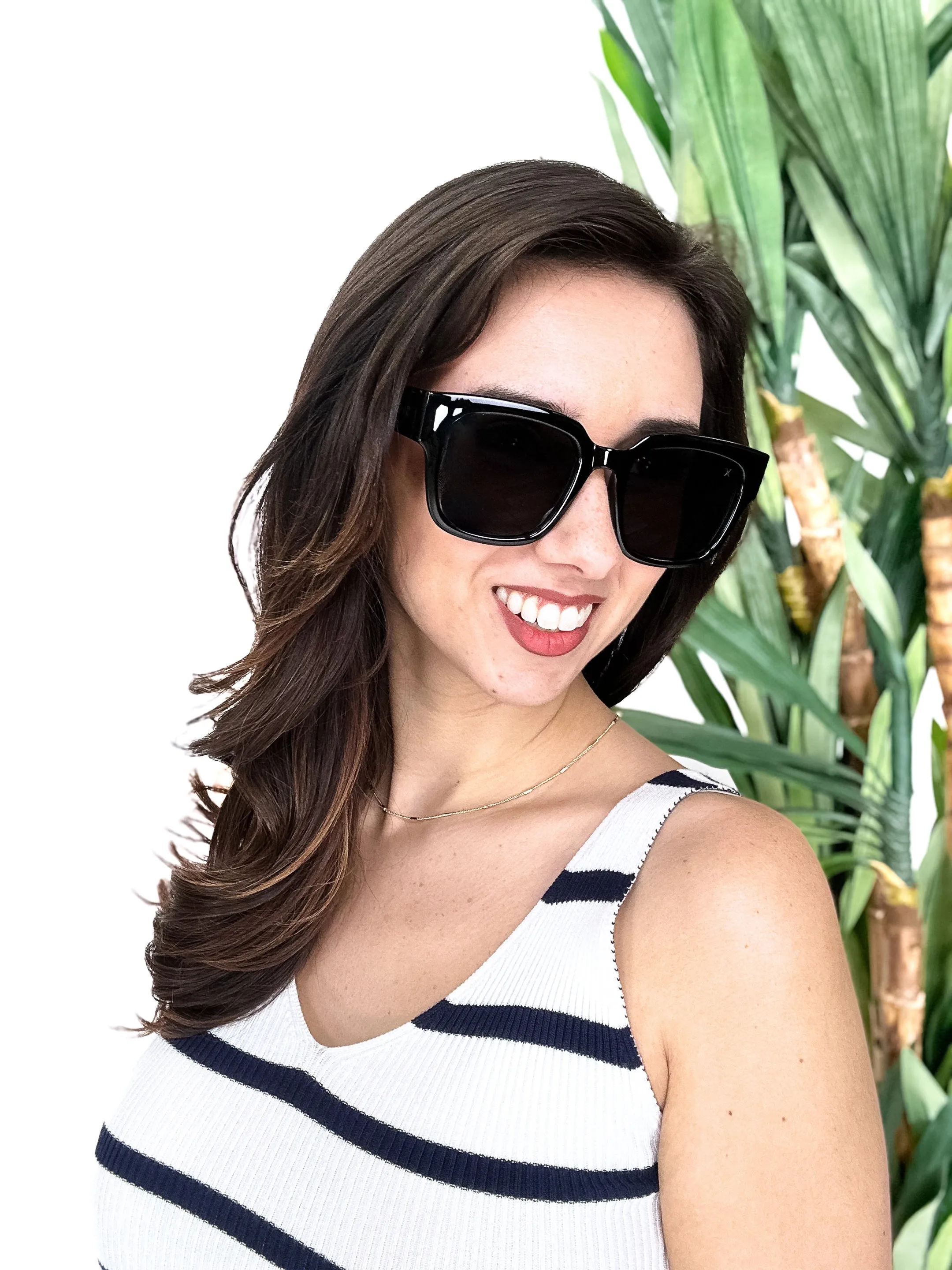 Women's Black Grey Square Polarized Sunglasses