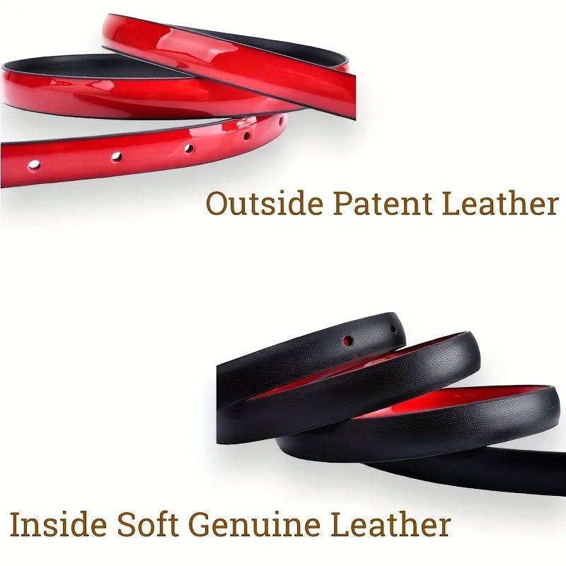 Women's Skinny Patent Leather Belts Reversible Waistband Twist Golden Buckle