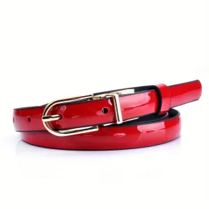 Women's Skinny Patent Leather Belts Reversible Waistband Twist Golden Buckle