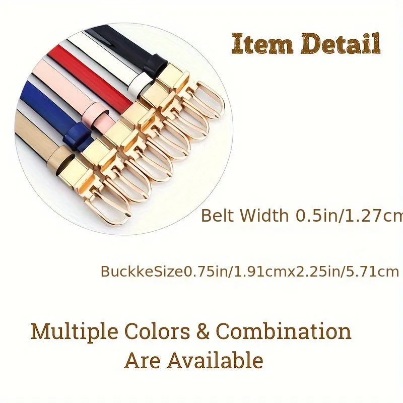 Women's Skinny Patent Leather Belts Reversible Waistband Twist Golden Buckle