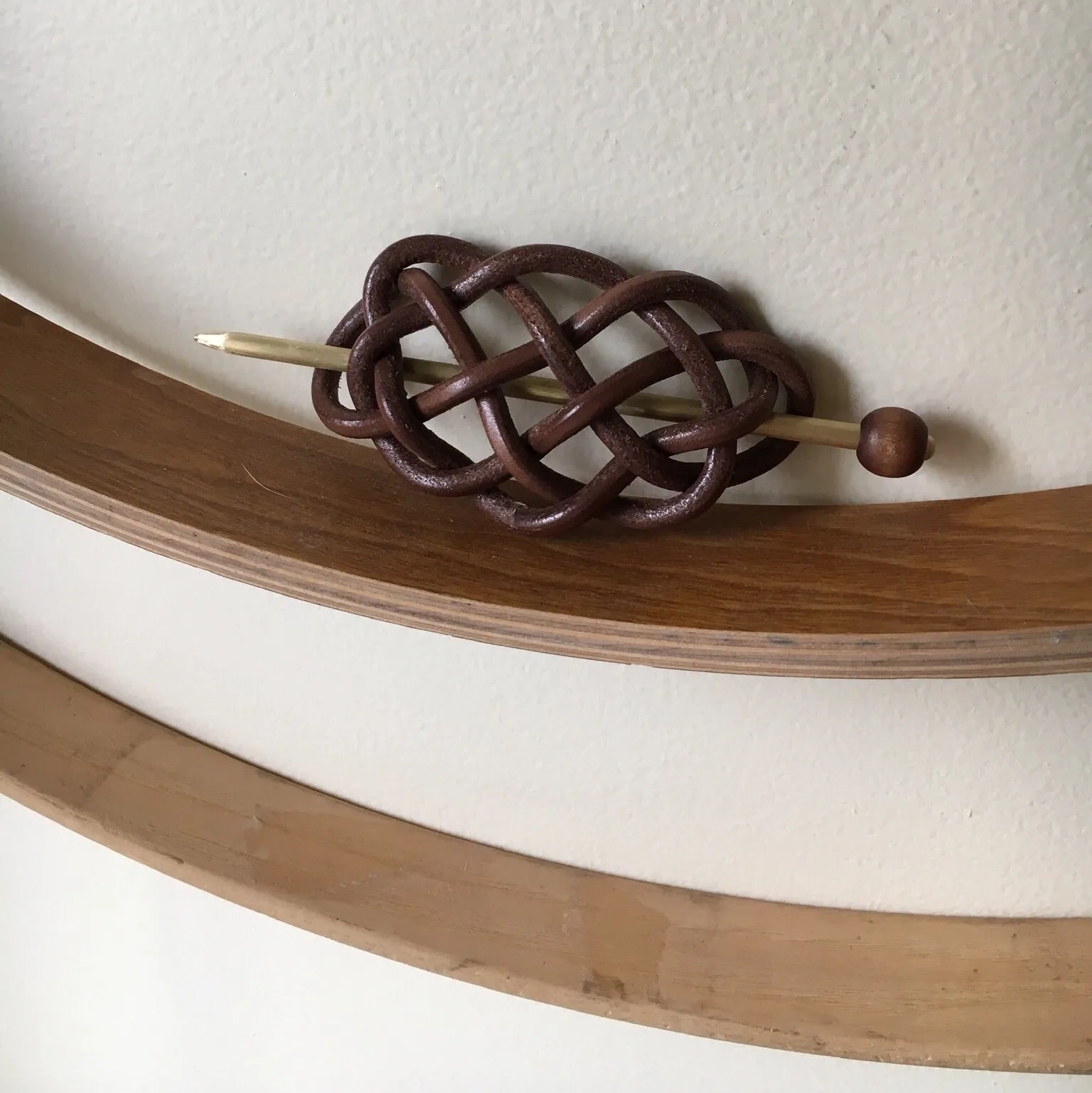 Woven Leather Hair Slide with Brass Pin