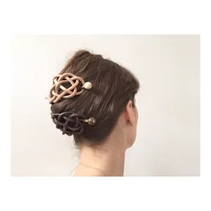 Woven Leather Hair Slide with Brass Pin