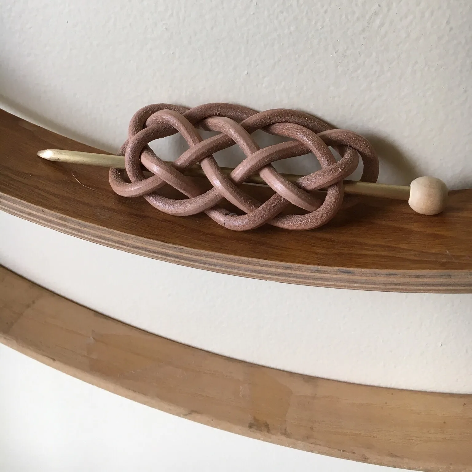 Woven Leather Hair Slide with Brass Pin