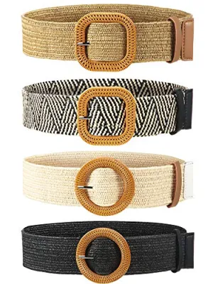 Woven Straw Elastic Waist Belt Set for Women