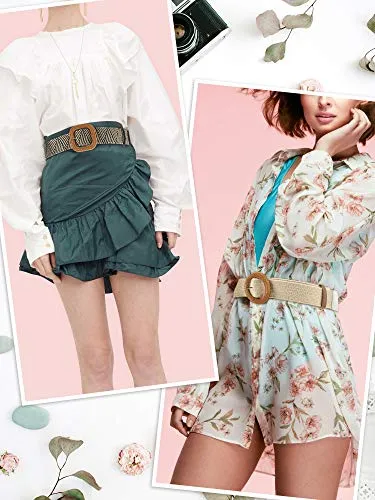 Woven Straw Elastic Waist Belt Set for Women