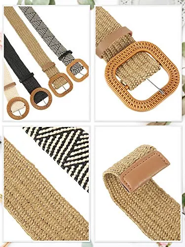 Woven Straw Elastic Waist Belt Set for Women