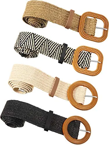 Woven Straw Elastic Waist Belt Set for Women
