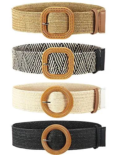 Woven Straw Elastic Waist Belt Set for Women