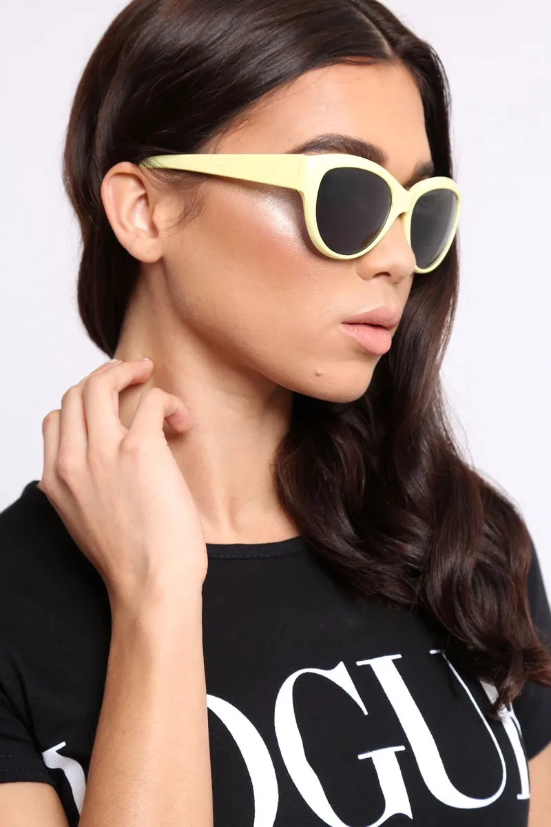 Yellow Slight Cat Eye Rounded Frame Sunglasses - Kina