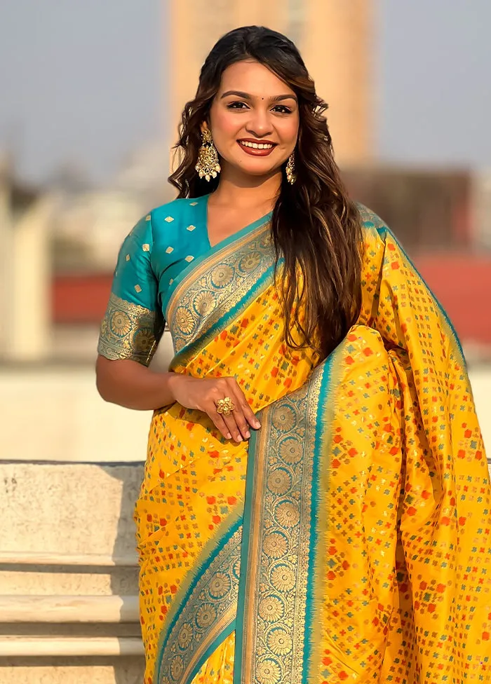 Yellow Spun Silk Saree With Blouse Piece