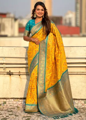 Yellow Spun Silk Saree With Blouse Piece