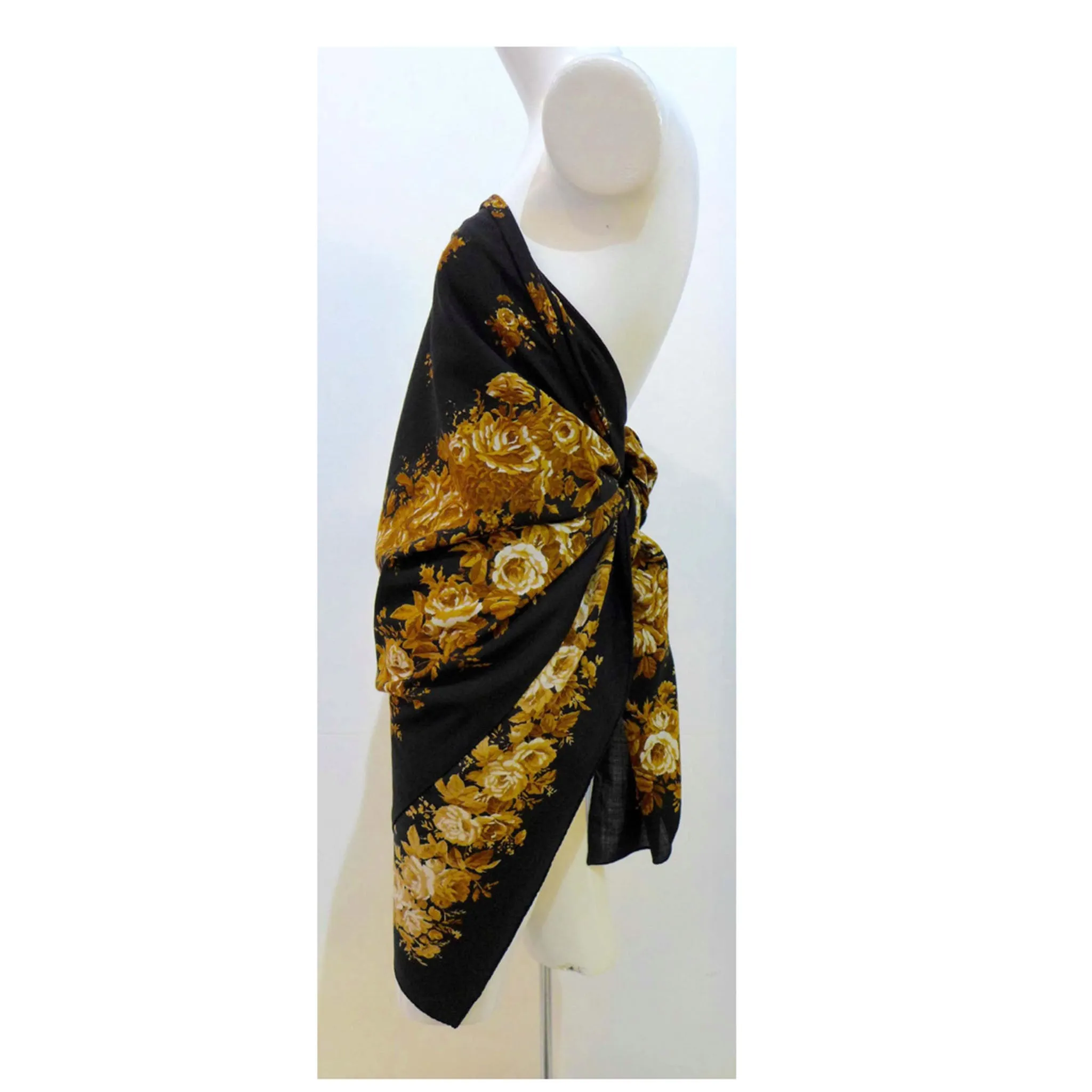 YVES SAINT LAURENT Black Floral Wool Scarf