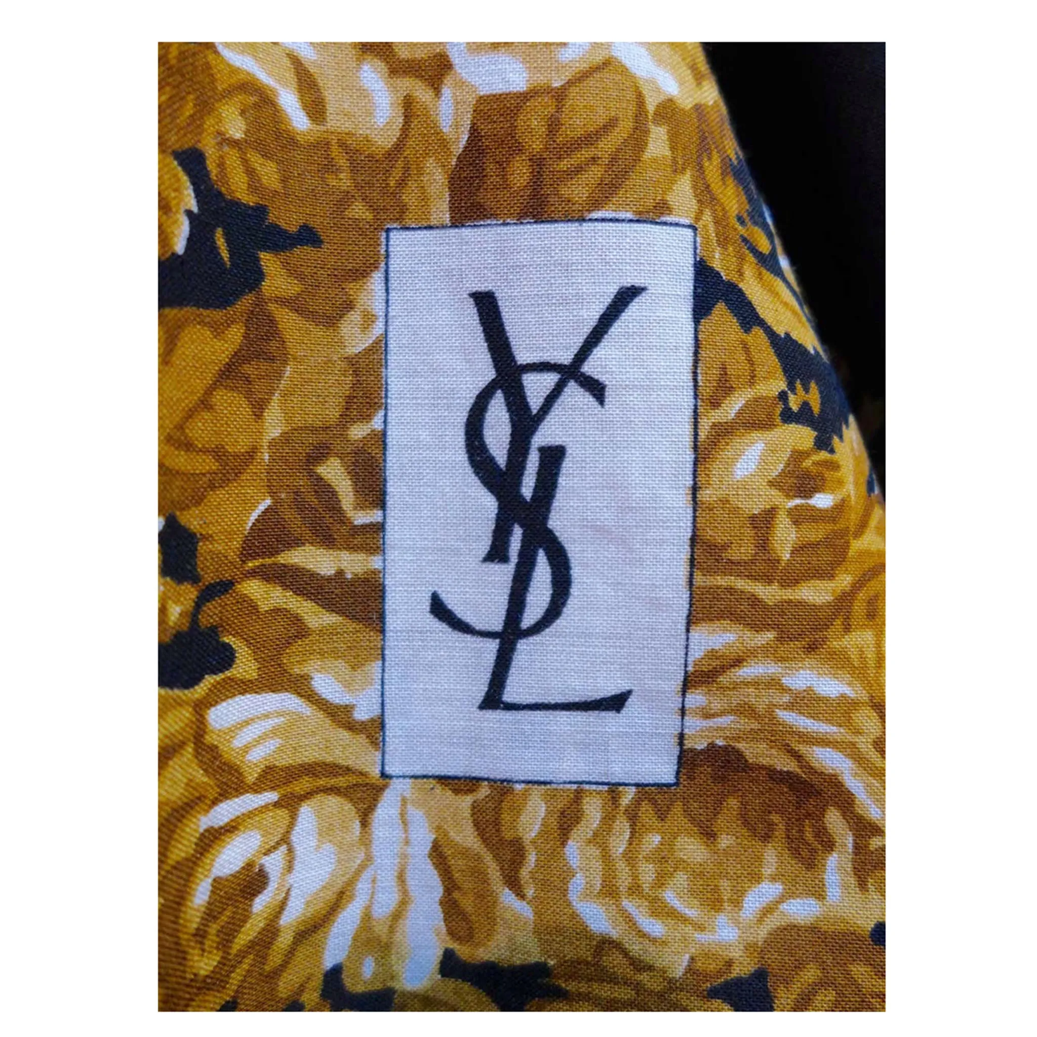 YVES SAINT LAURENT Black Floral Wool Scarf