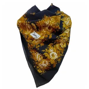 YVES SAINT LAURENT Black Floral Wool Scarf