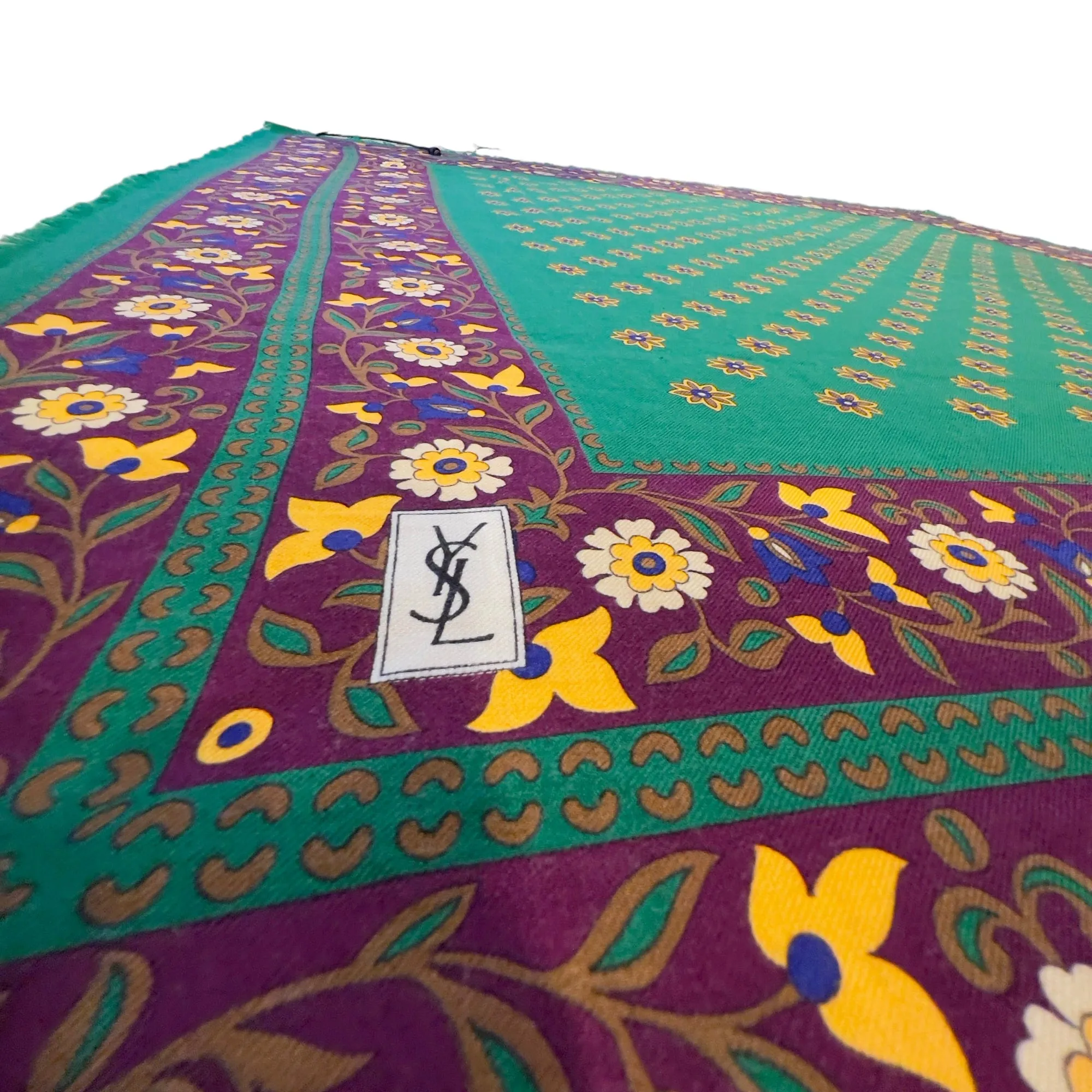 YVES SAINT LAURENT Wool Floral Scarf/Shawl - Green, Purple