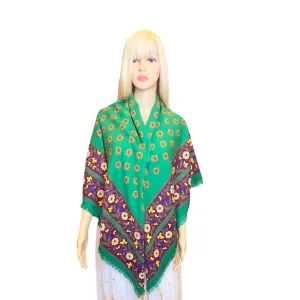 YVES SAINT LAURENT Wool Floral Scarf/Shawl - Green, Purple
