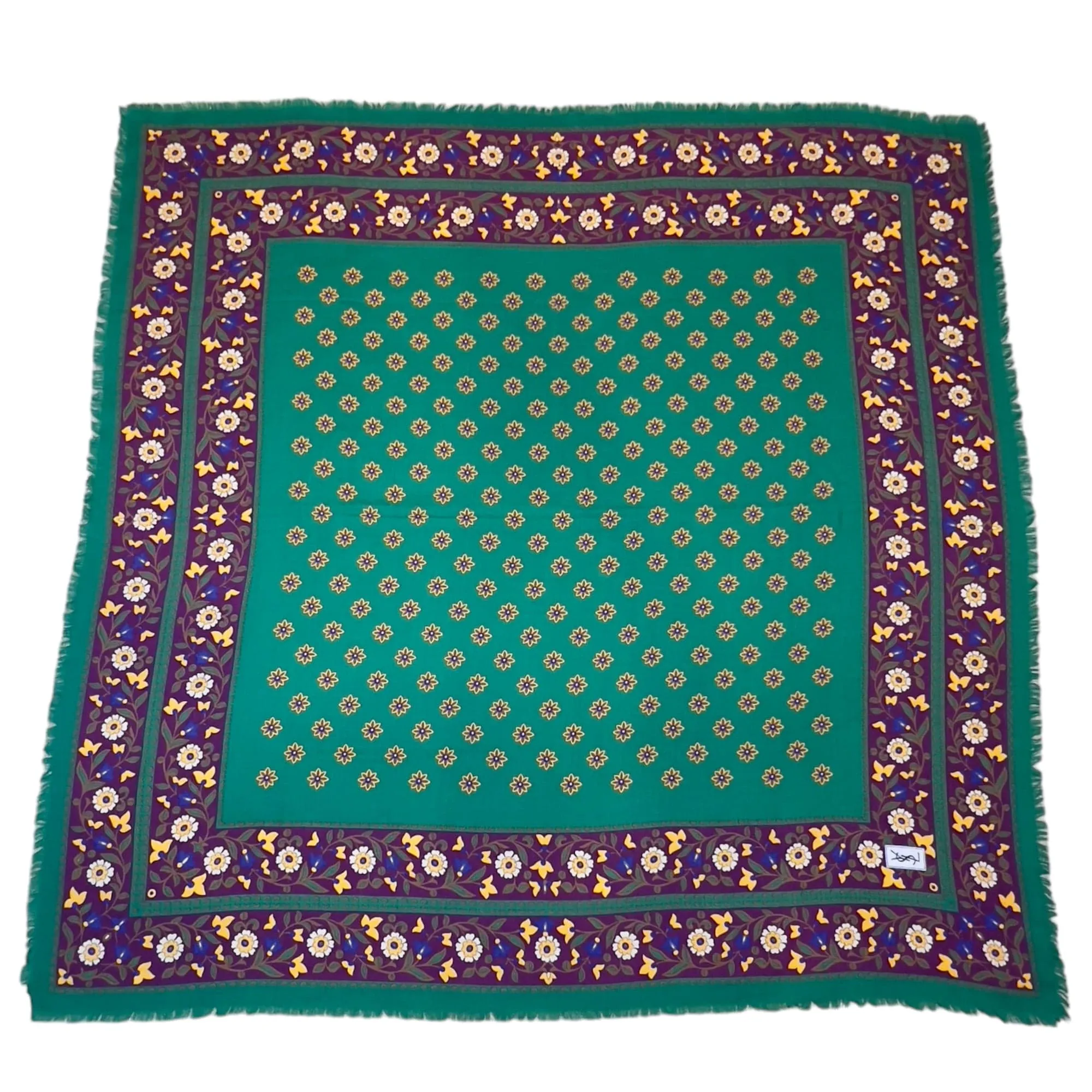 YVES SAINT LAURENT Wool Floral Scarf/Shawl - Green, Purple
