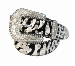 Zebra Bling Belt W/Cross Conchos